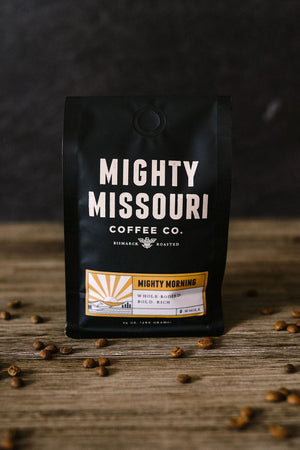 Mighty Missouri Coffee Company Mighty Morning Coffee. Whole Bodied, bold, and rich coffee roasted in Bismarck, North Dakota.